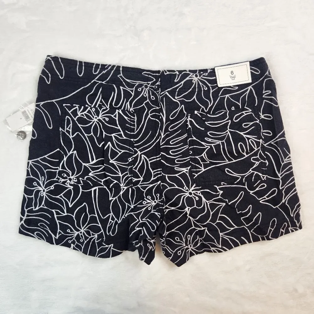 NWT Gap Black White Floral Linen Mid Rise Shorts Sz 6